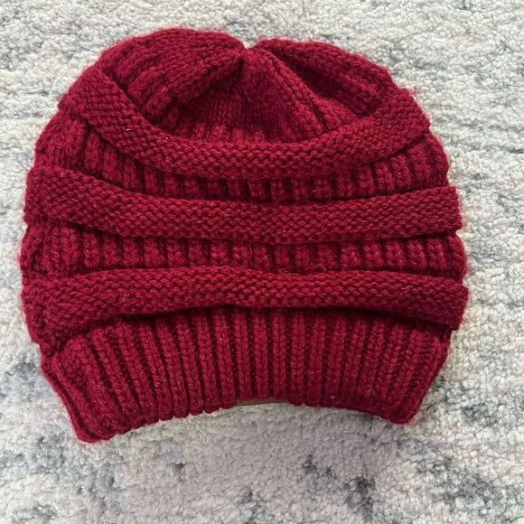 C.C. Maroon Thick Cable Knit Beanie - Picture 2 of 3